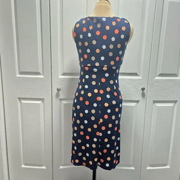 Navy Polka Dot American Living V-Neck Dress with Ruched Side Size 4 - Picture 2 of 8